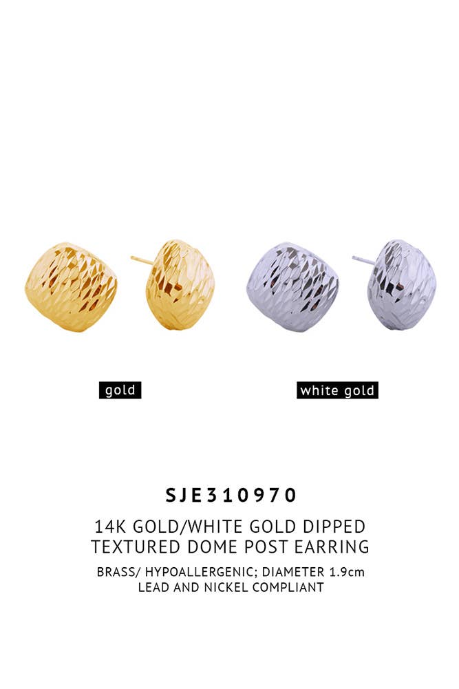 14K Textured Dome Post Earrings: Gold