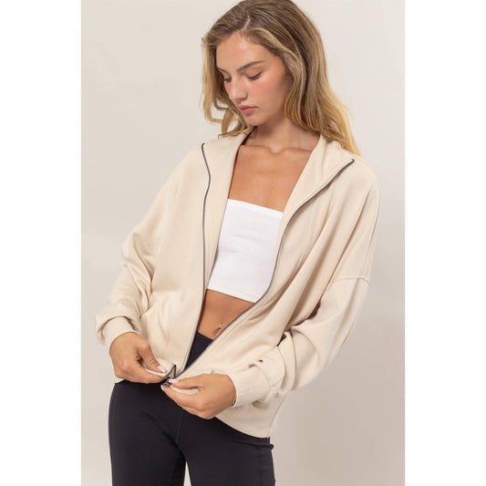 Lydia Lightweight High Neck Zip-Up Jacket: Alpaca