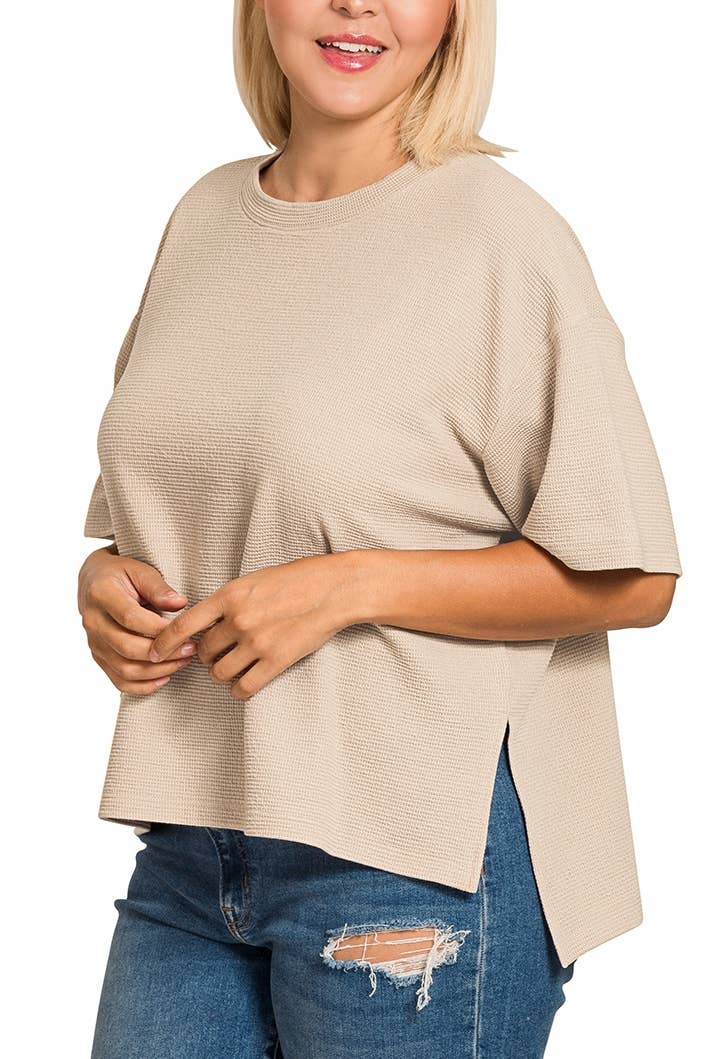 Plus Katherine Knit Side Slits Top - Cocoa (1X/2X/3X)