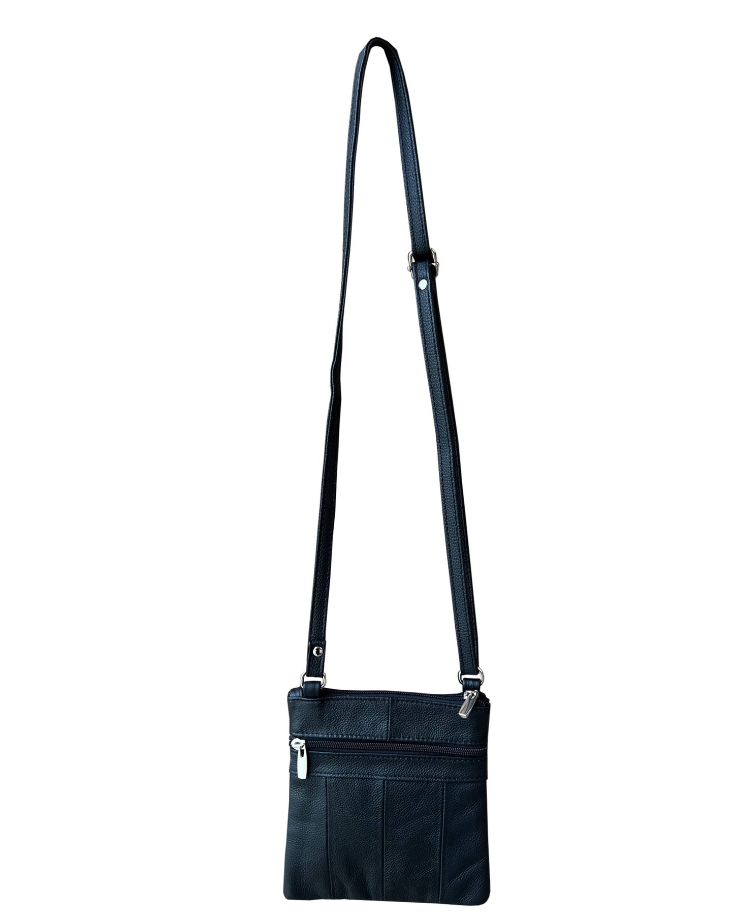 Multi Zipper Cowhide Leather Crossbody - Brown
