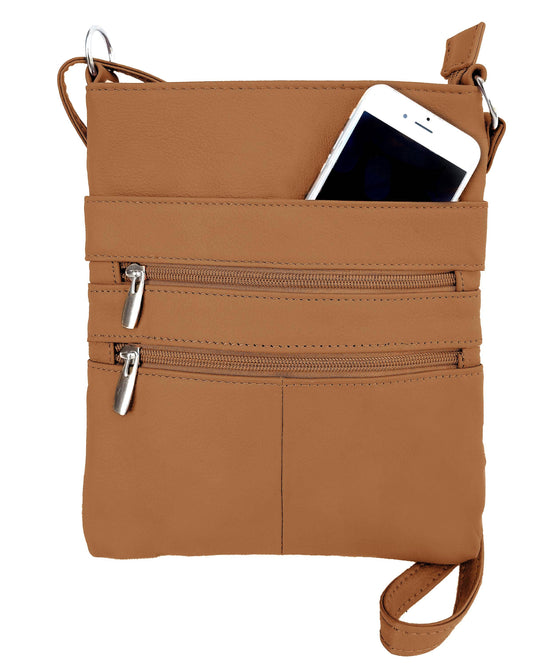Genuine Cowhide Leather Crossbody Bag: Light Brown