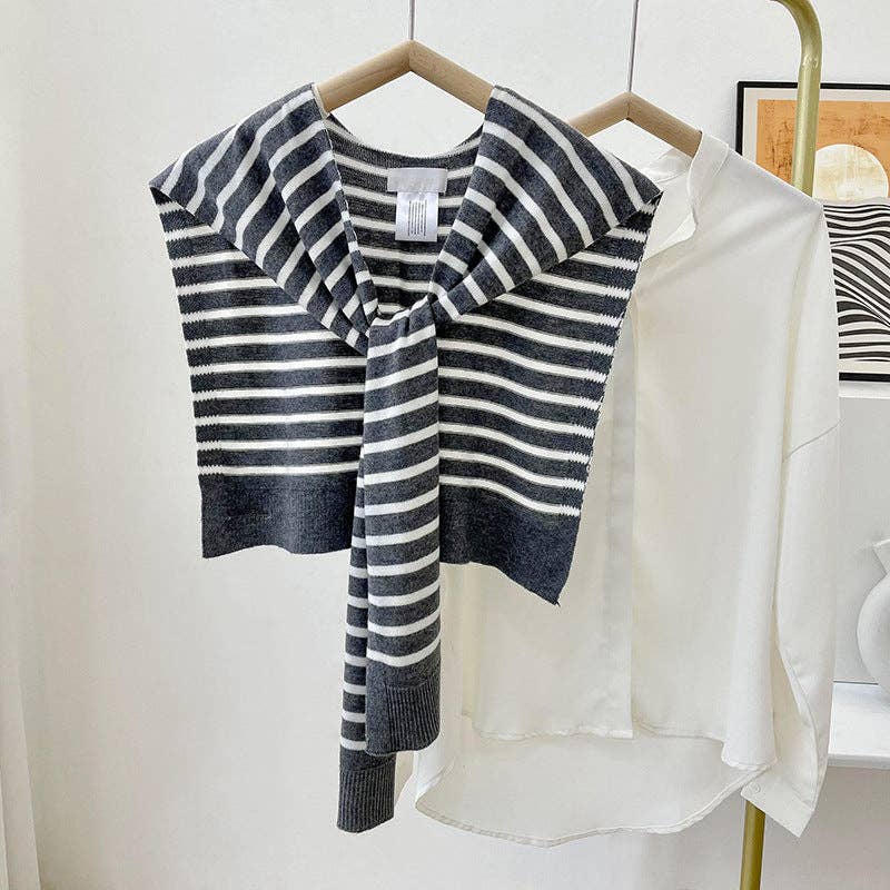 Cozy Knitted Striped Shawl Wrap AL-931089: Black / 100cm