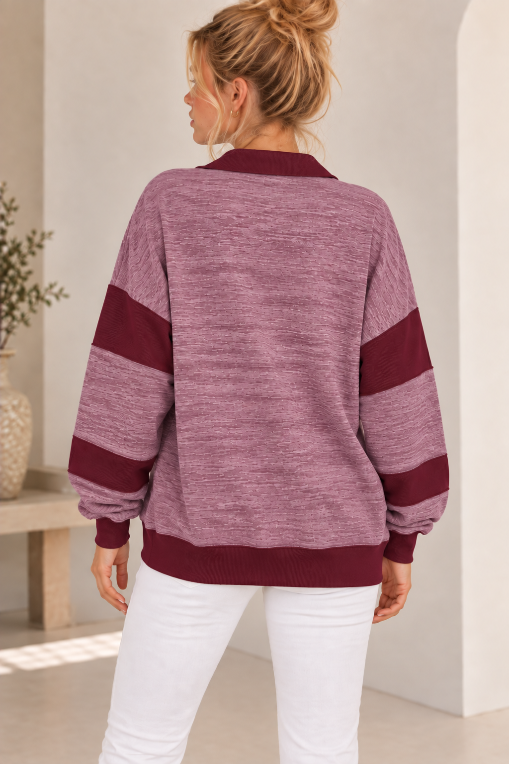 Harper Super Soft Heathered Fleece Contrast Polo - Burgundy