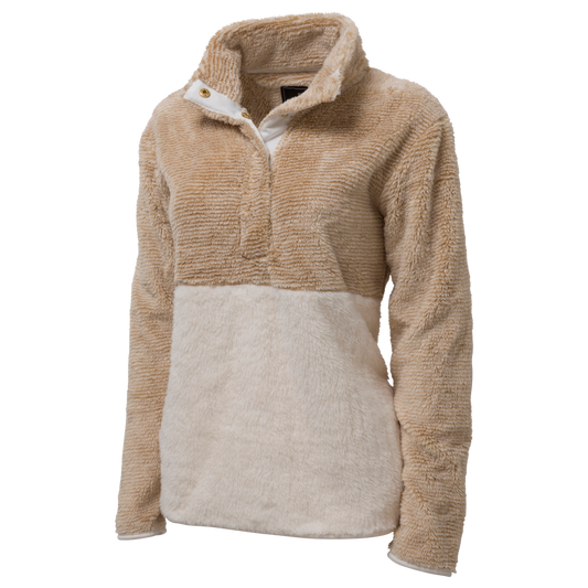 Teagan Fuzzy Fleece Pullover: Camel/Natural