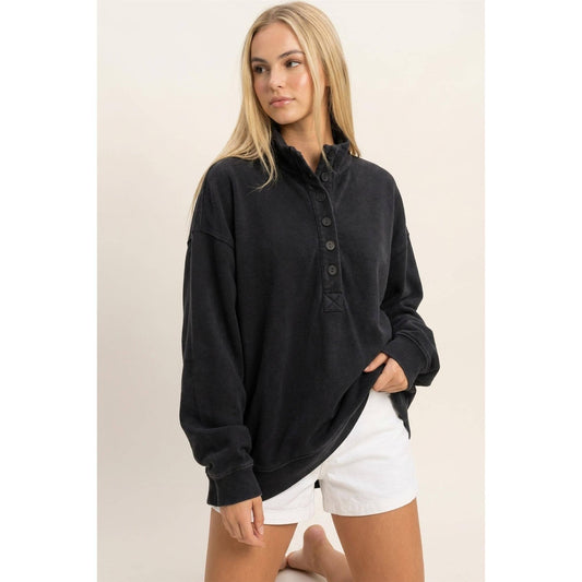 Makenzie Mineral Wash Button Front Sweatshirt