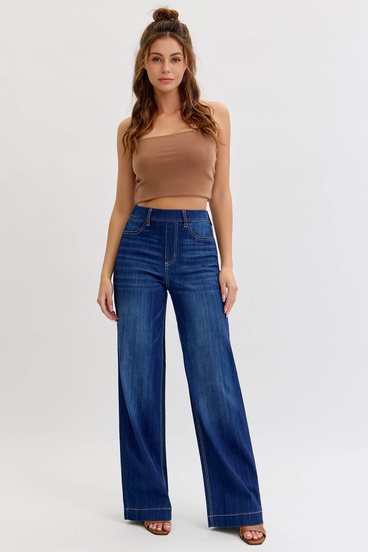 Cello Brand High Rise Pull-On Wide Leg Denim - Dark Wash