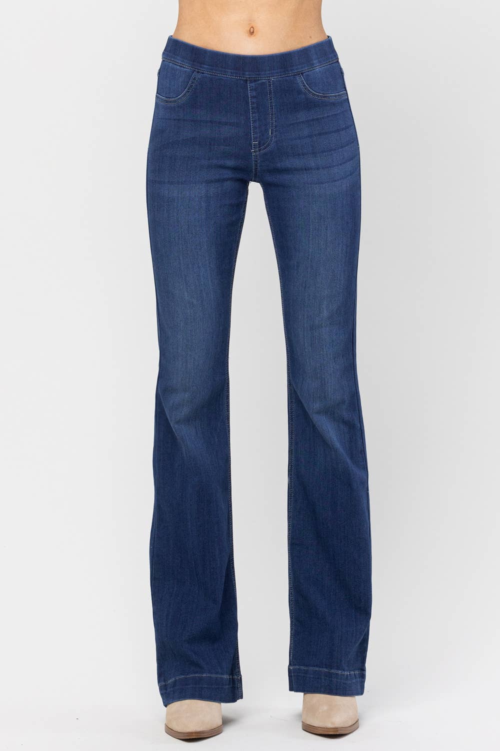 Jelly Brand Mid Rise Dark Denim Pull On Flare