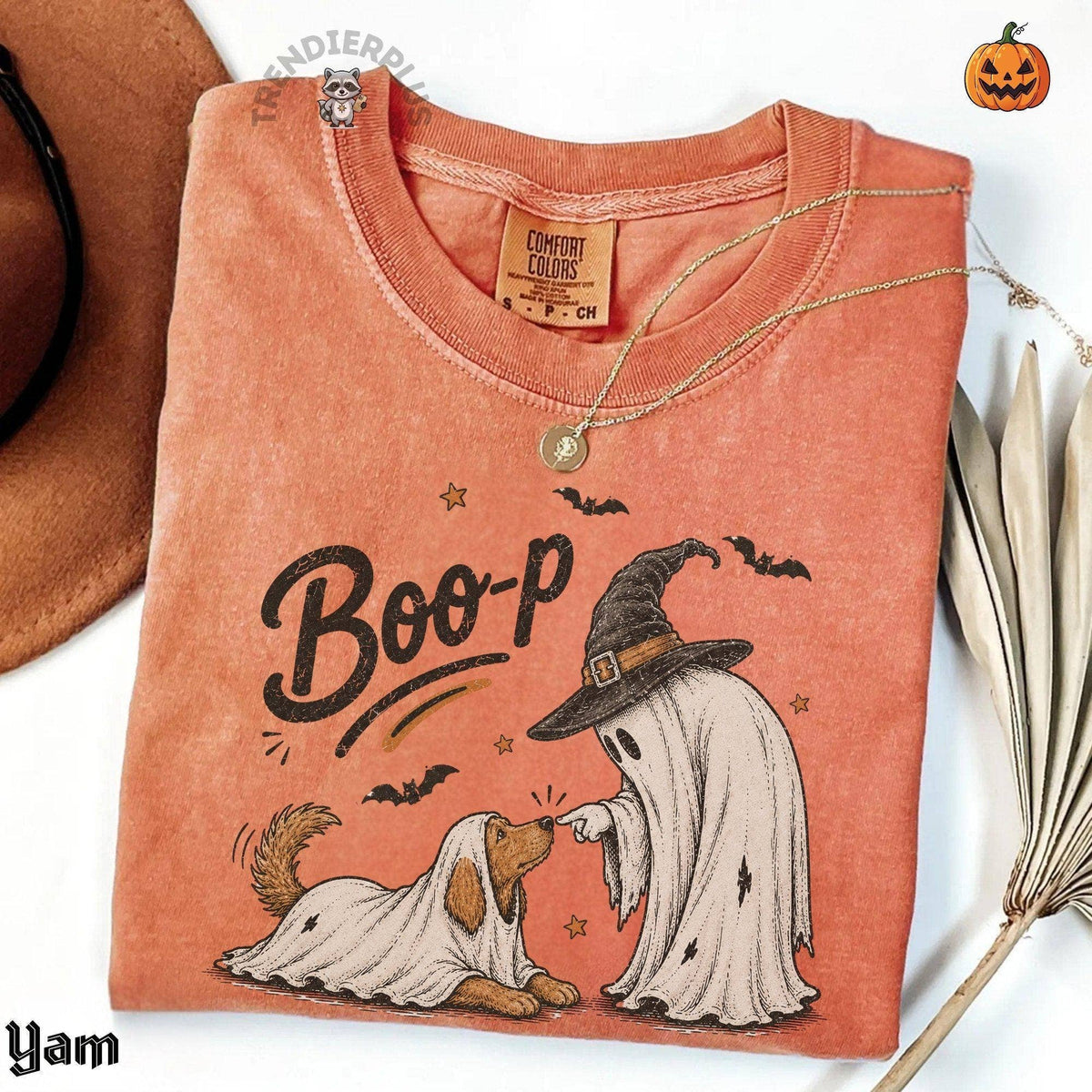Comfort Colors Boo-p Ghost Dog Tee, Spooky Season Pet Owner: Yam / 2XL