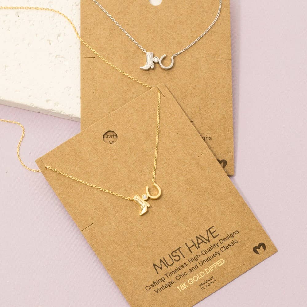 Western Cowboy Boots Horse Shoe Charm Necklace: G