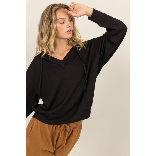 Avery Relaxed Fit Notch Neck Ribbed Hoodie