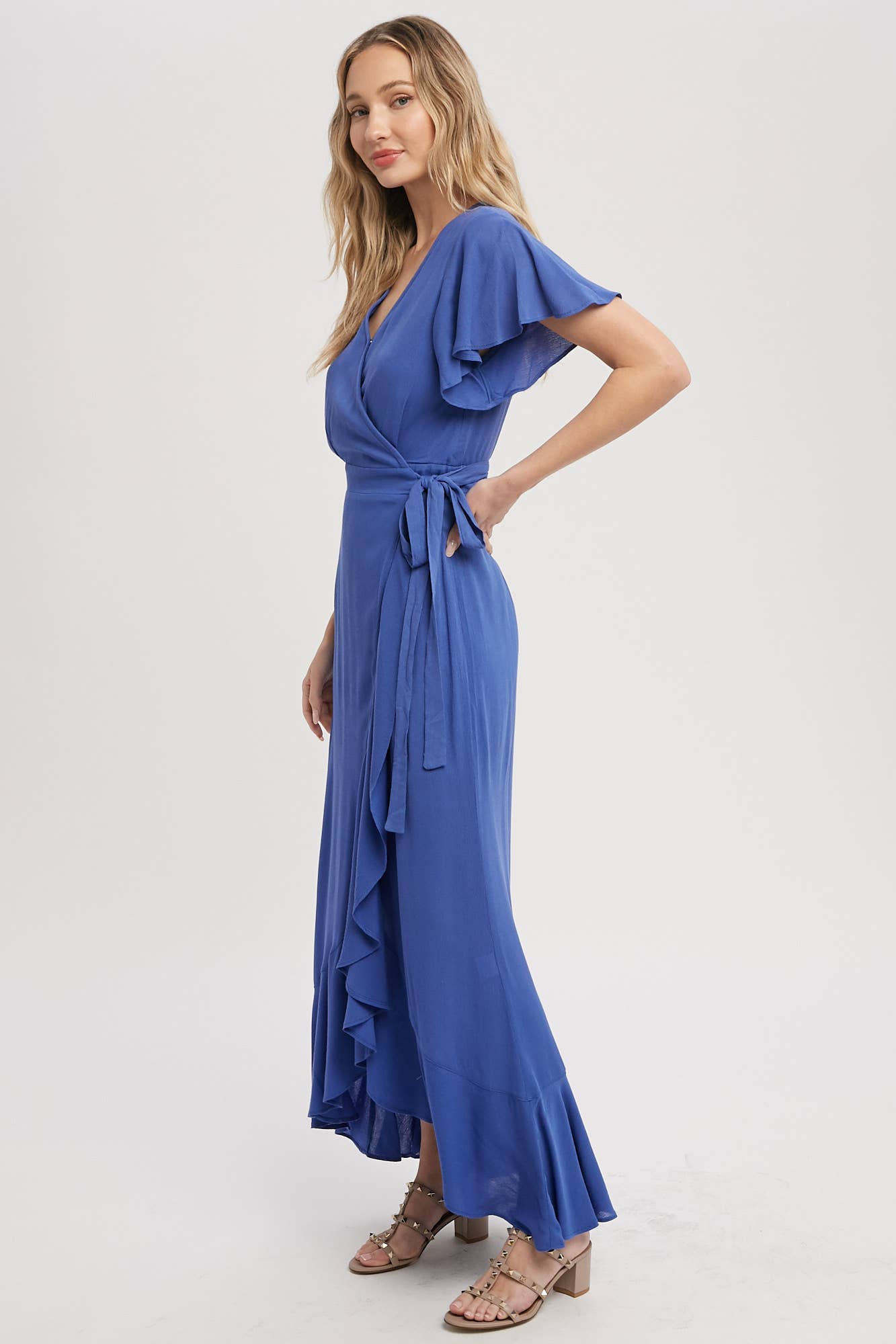 Ayla Ruffle Hem Wrap Dress - Blue
