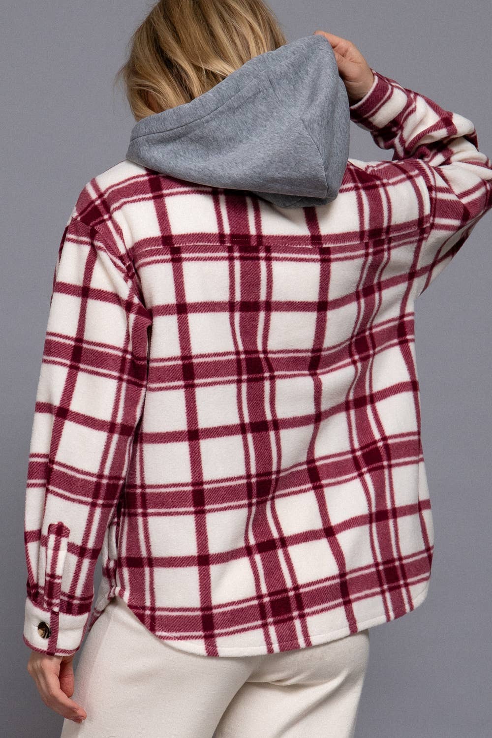 Taren Fleece Plaid Button Down W/Hood