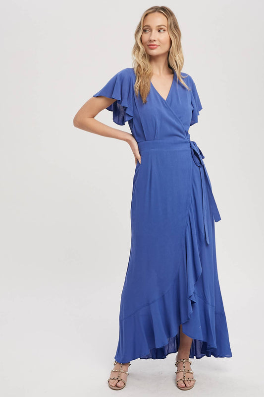 Ayla Ruffle Hem Wrap Dress - Blue