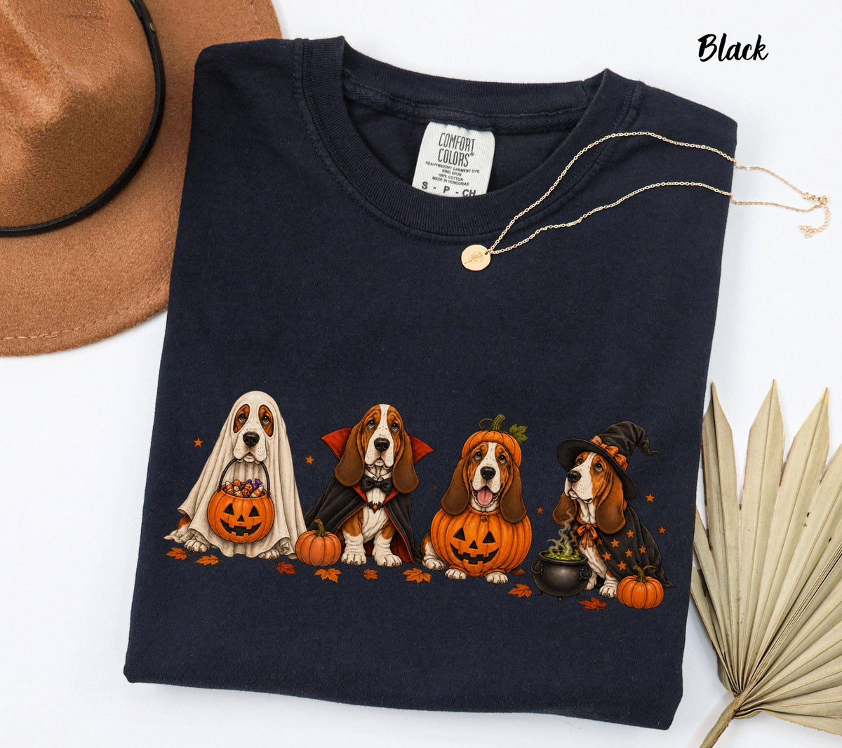 Comfort Colors Basset Hound Halloween Tee, Cute Costume Dog: Ivory / XL
