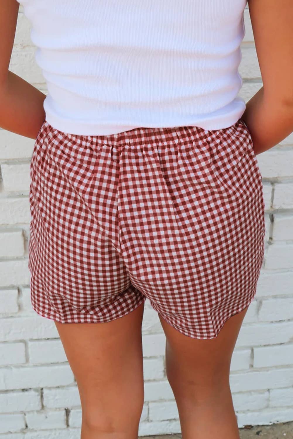 Red Gingham Print High Waist Shorts