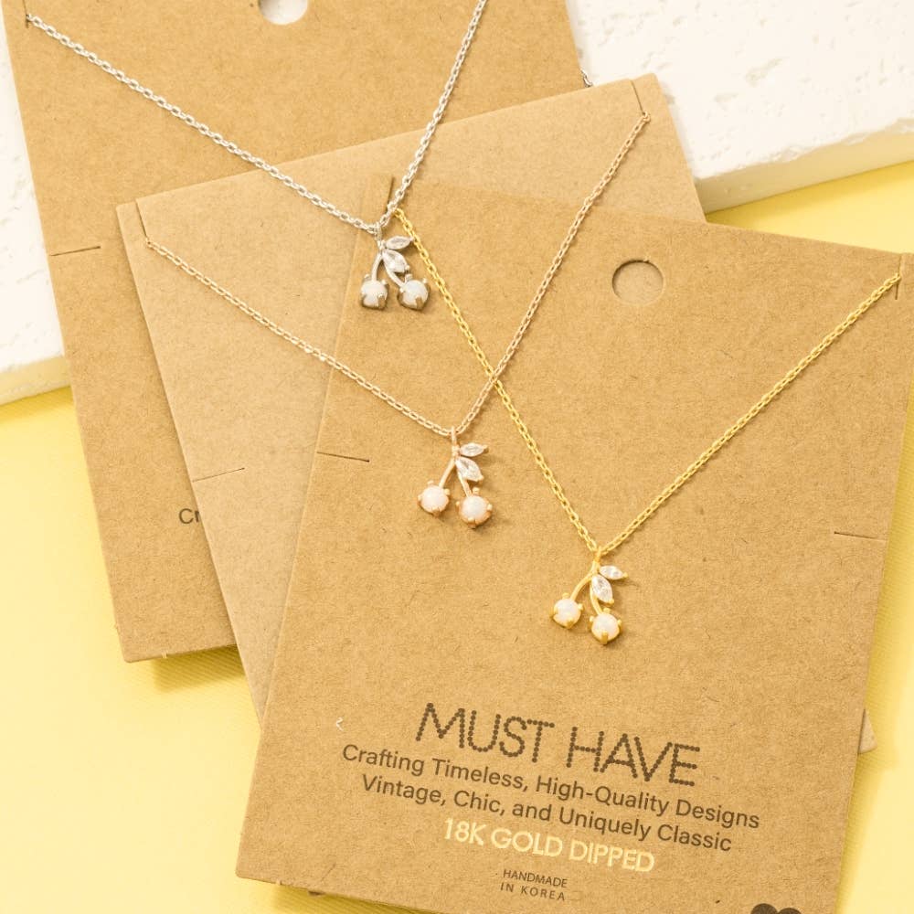 Gold Dipped Opal And Cz Cherry Pendant Necklace: G