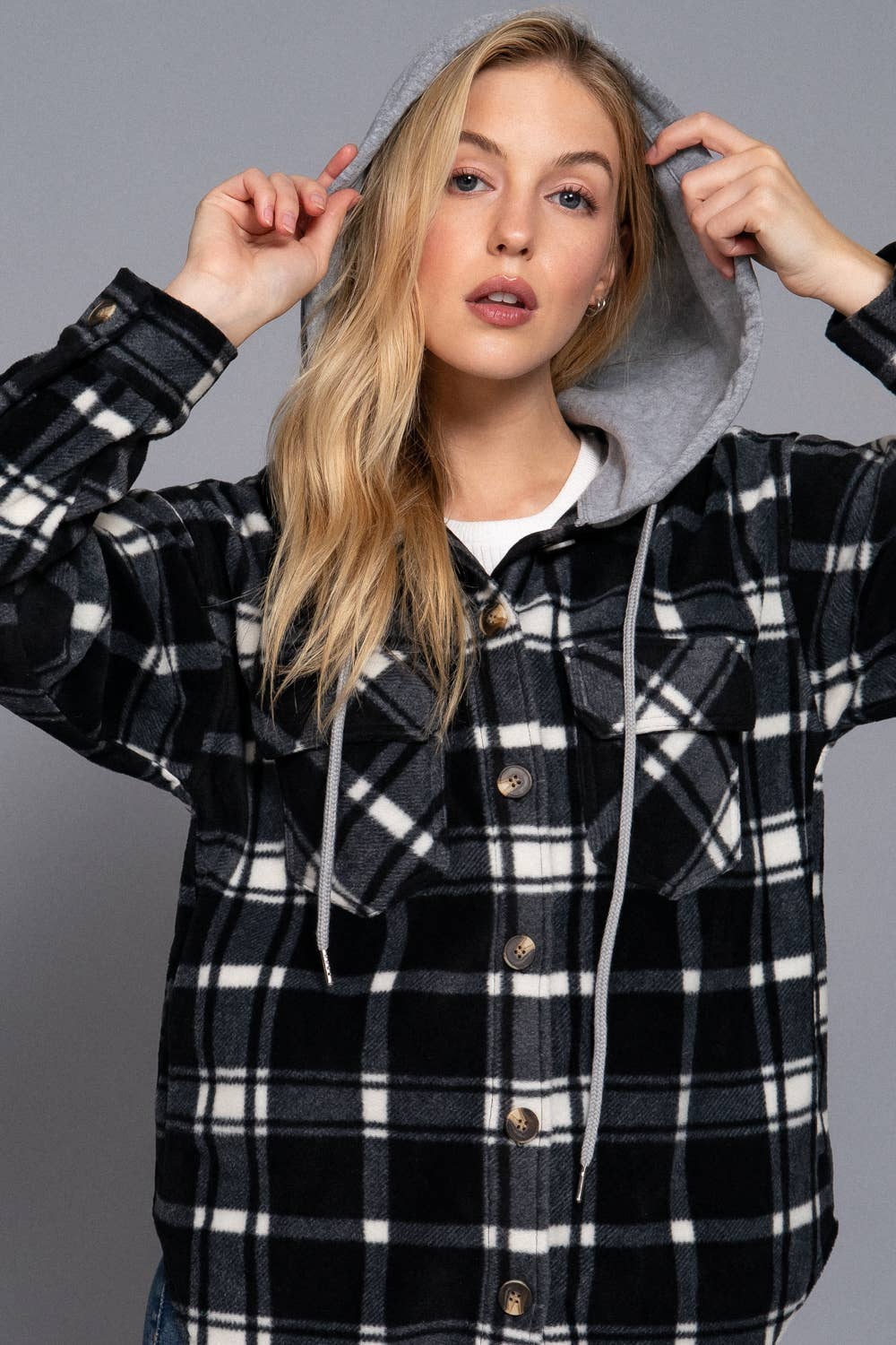 Marley Fleece Plaid Button Down W/Hood
