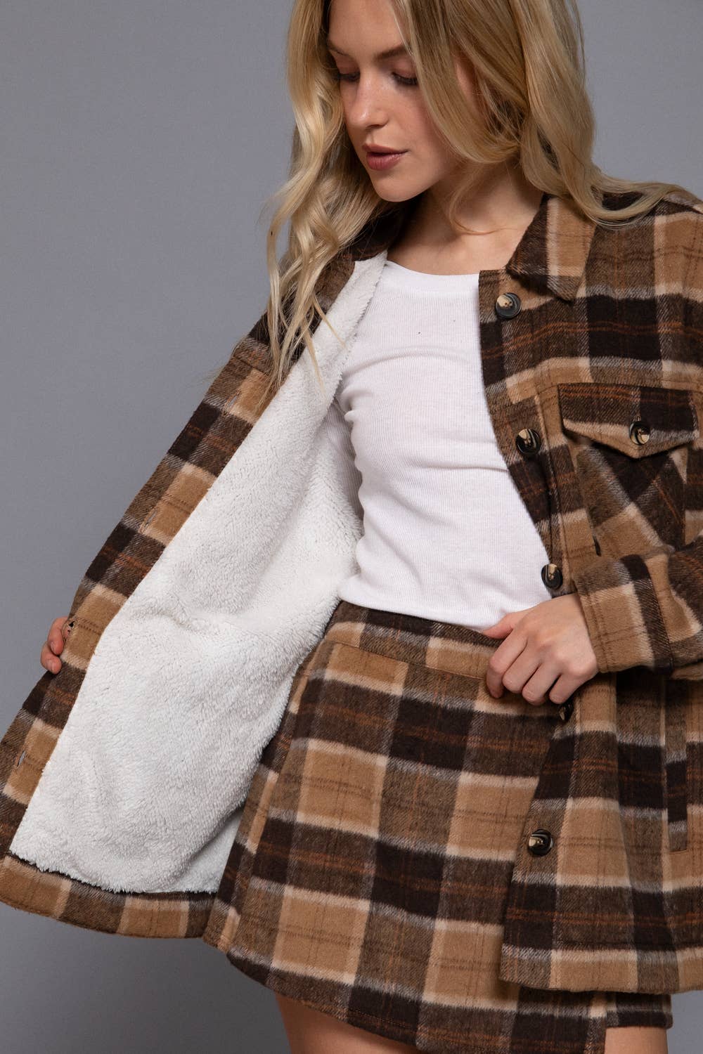 Faux Fur Brushed Plaid Shacket
