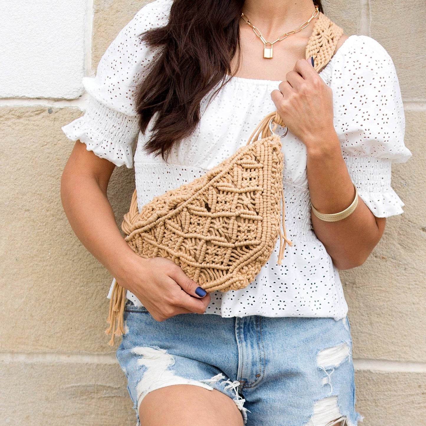 Macrame Sling Bag: Khaki
