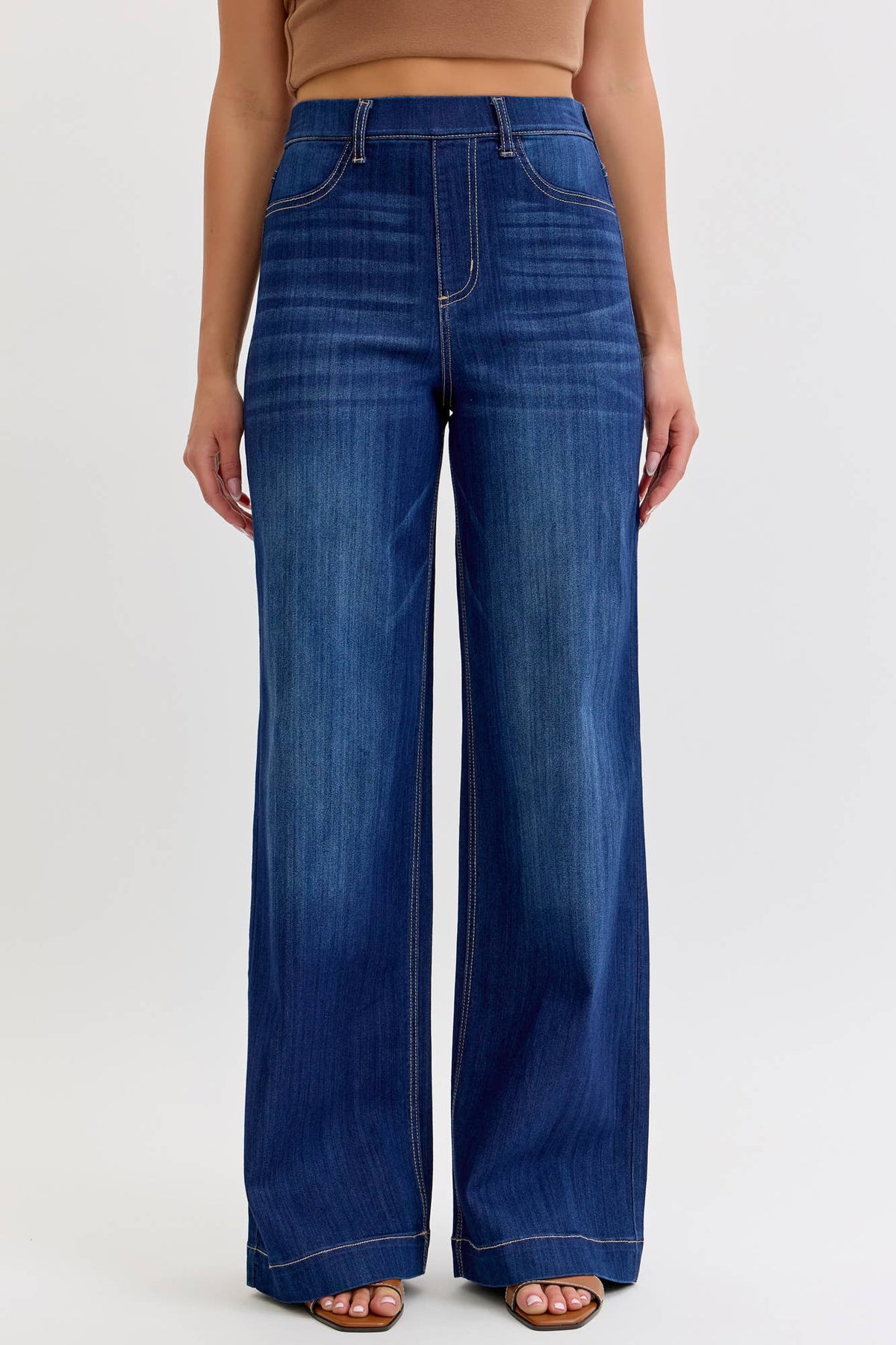 Cello Brand High Rise Pull-On Wide Leg Denim - Dark Wash