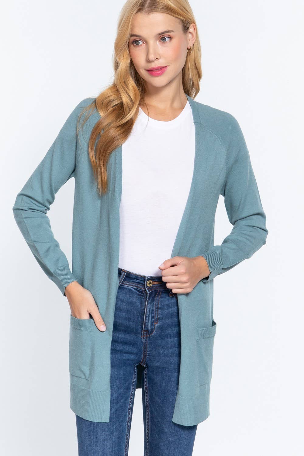 Long Raglan Sleeve with Pocket Open Sweater Cardigan: Brn-Cocoa Brown / L