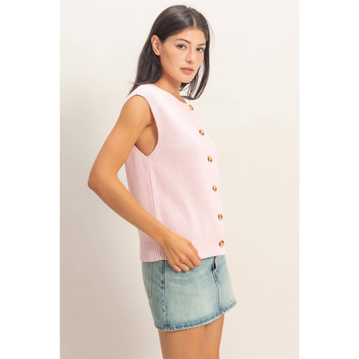 Kayleigh Sleeveless Button-Up Ribbed Vest