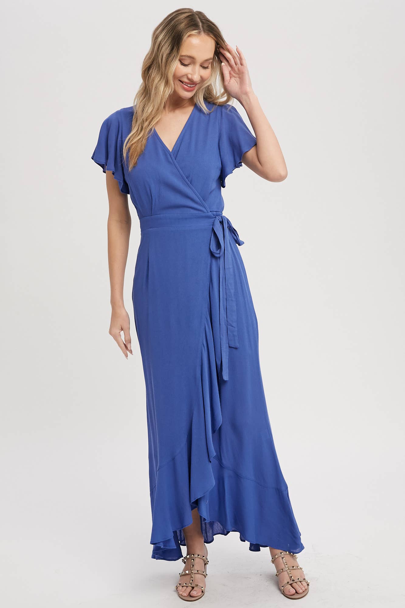 Ayla Ruffle Hem Wrap Dress - Blue