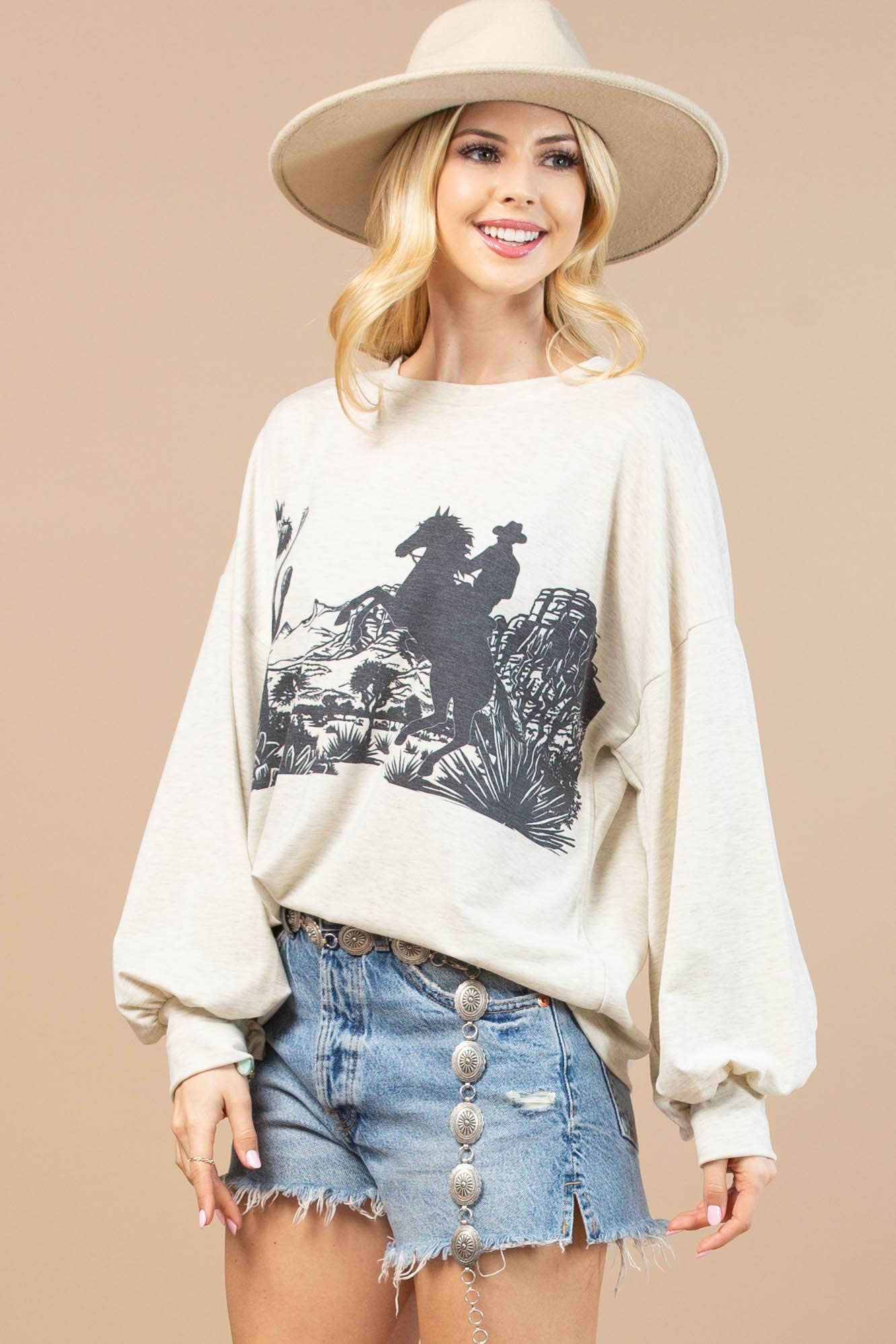 Ashlynn Western Graphic French Terry Top