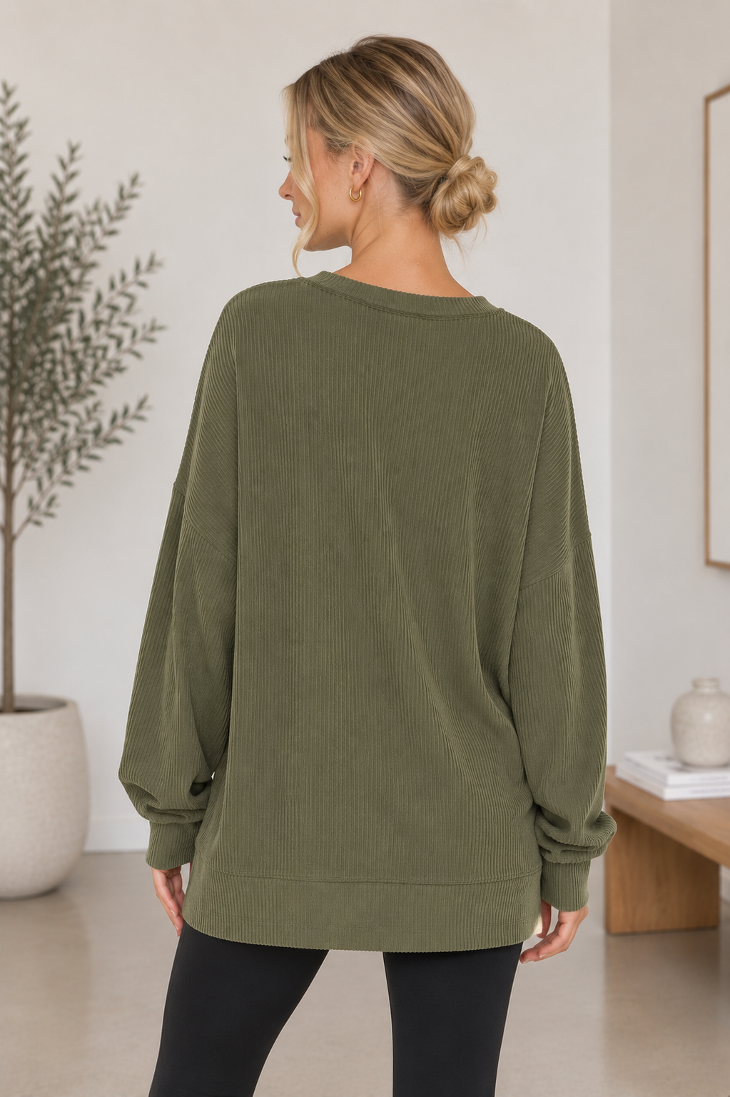Teagan Ribbed Henley Tunic - Olive