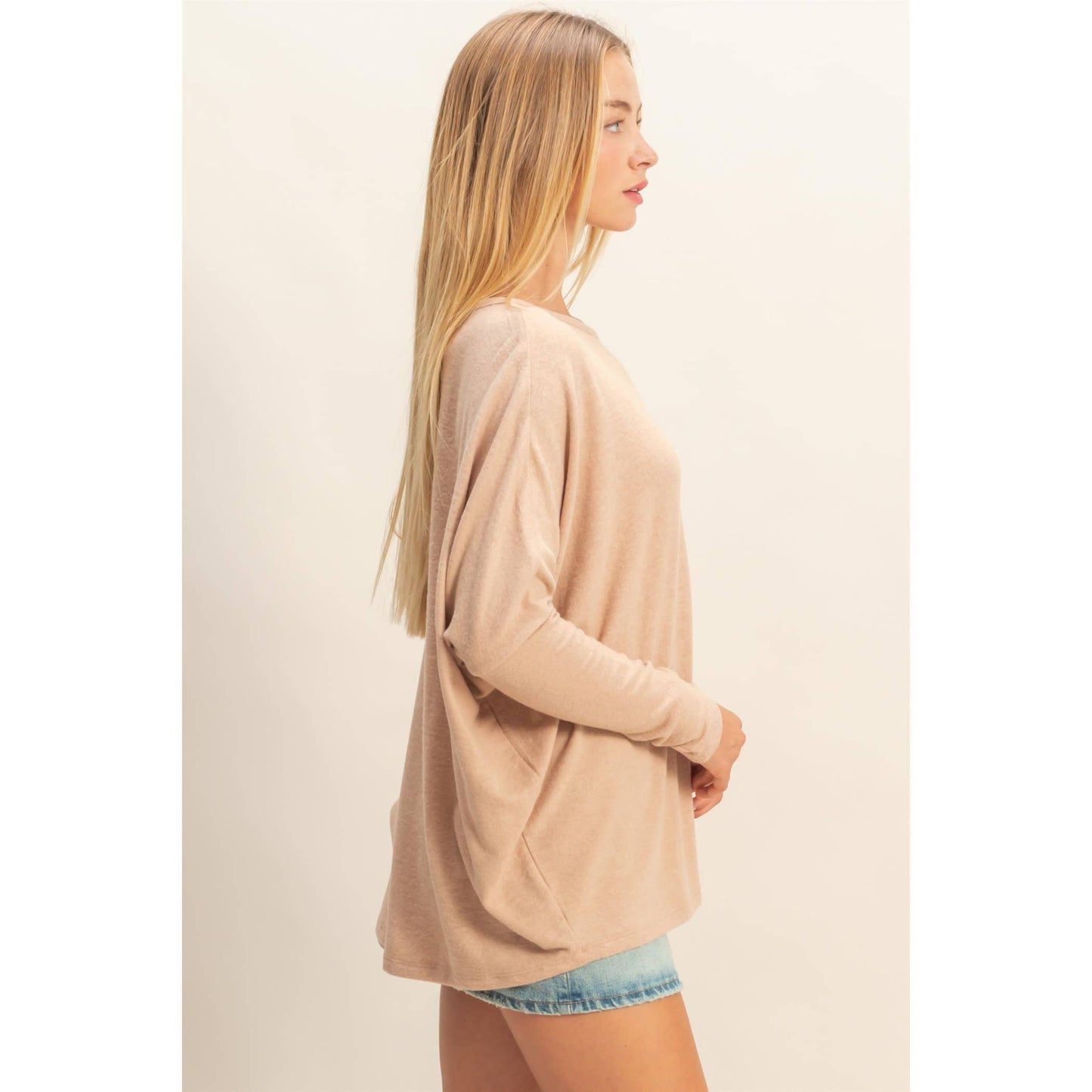 Riley Relaxed Fit Dolman Long Sleeve Top -Dark Taupe