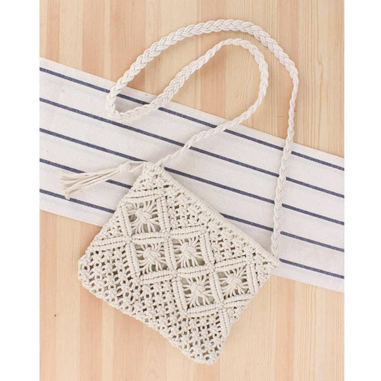 Giana Macrame Crossbody Bag: White