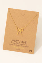 Load image into Gallery viewer, Gold Dipped Textured Ribbon Bow Pendant Chain Necklace: G
