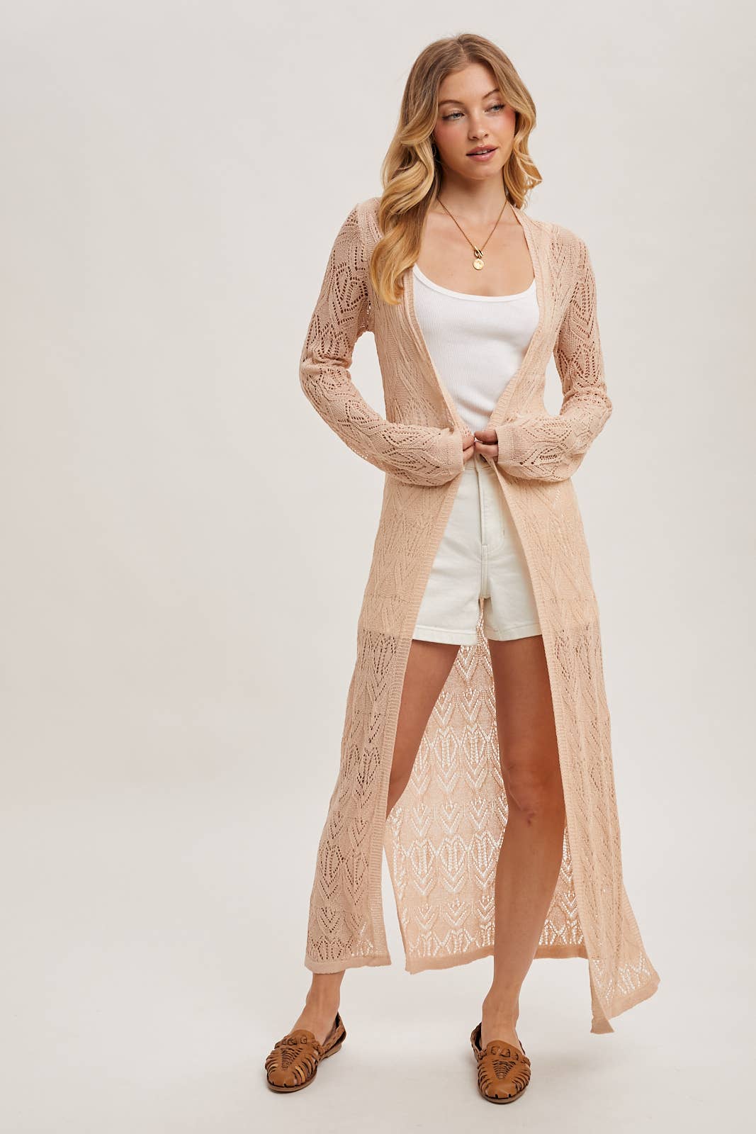 POINTELLE KNIT MAXI DUSTER: NATURAL / S
