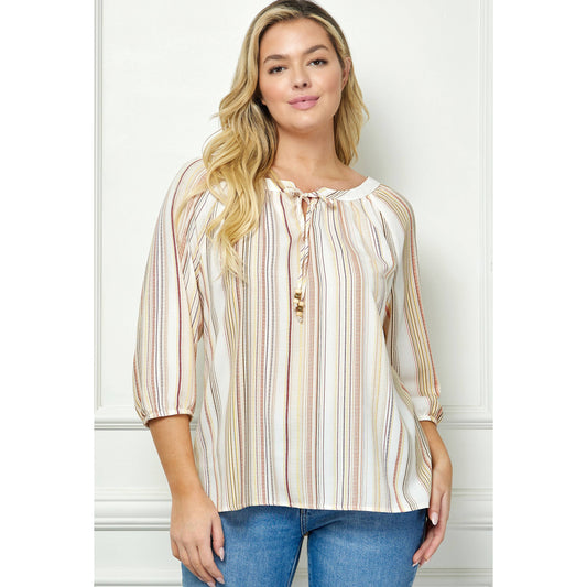 Plus Selena 3/4 Sleeve Split Neck Top (1X/2X/3X)