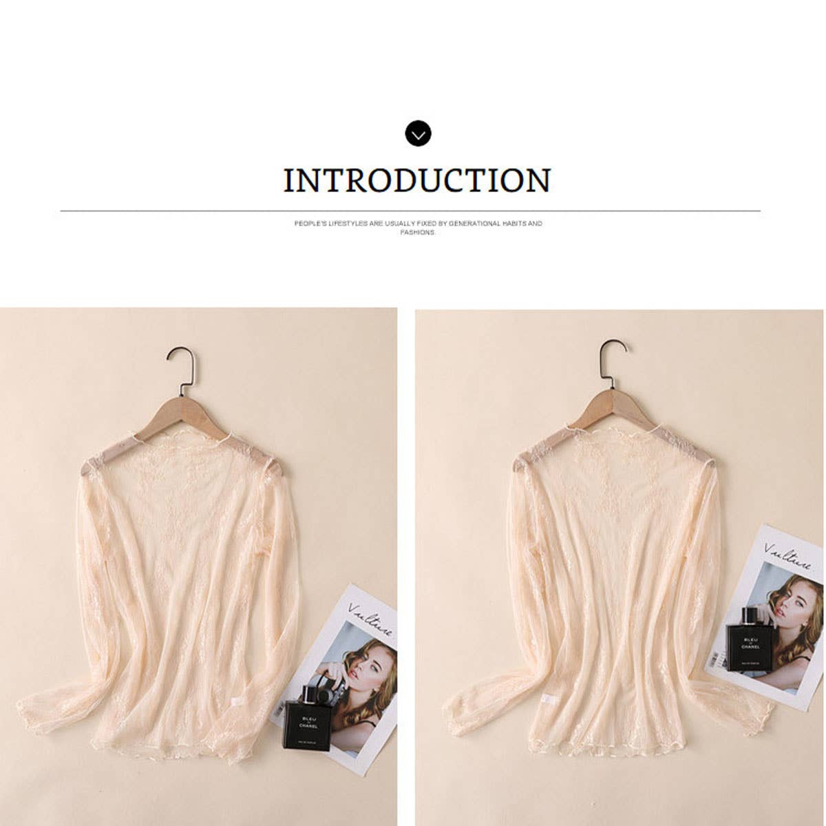 Sexy Mesh Blouse - Long Sleeve Lace Top for Women_CWTBLL3619: APRICOT / (M) 1