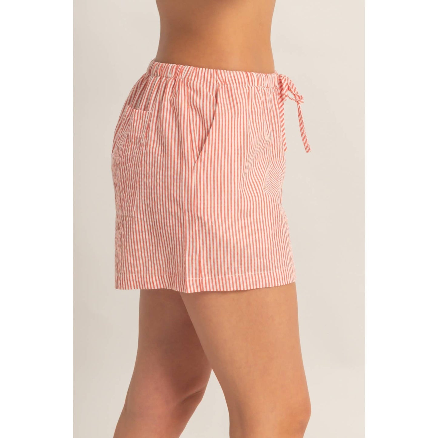 Red Striped Drawstring Waist Shorts