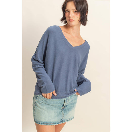 Valerie Vneck Lightweight Sweater: Dusty Navy
