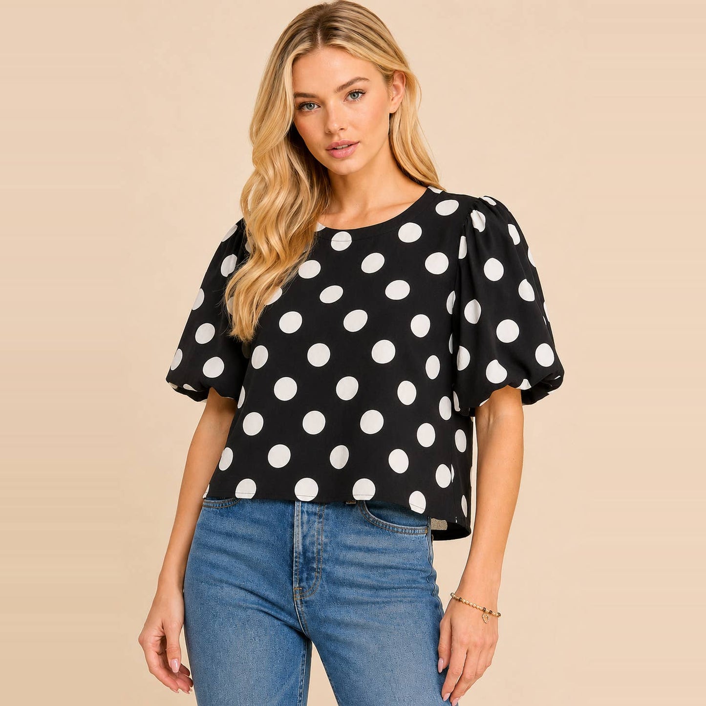 Aspen Polka Dot Puff Sleeve Woven Blouse