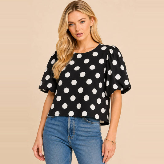 Aspen Polka Dot Puff Sleeve Woven Blouse