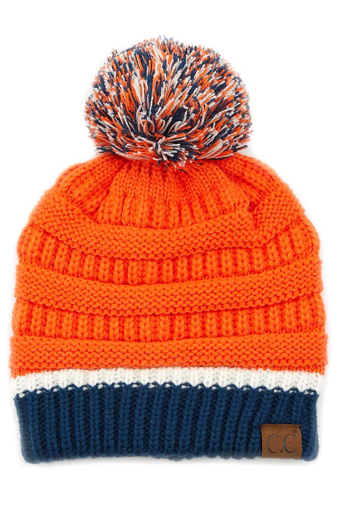 C.C Team Color Ribbed Beanie with Pom Winter Hat: 9.black/Gold