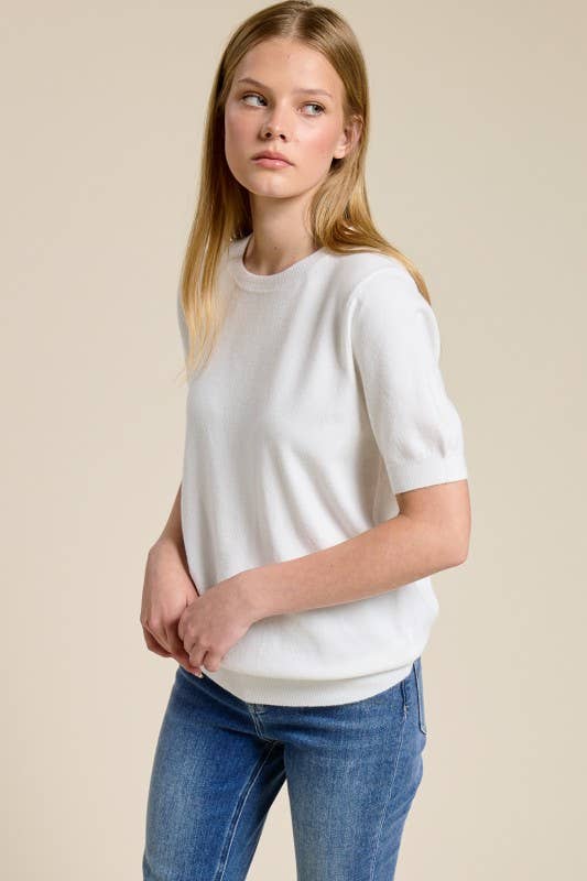 Jenna Short Sleeve Cashmere Blend Sweater - Heather Gray