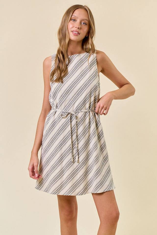 Lauren Striped Mini Dress W/Belt - Oat