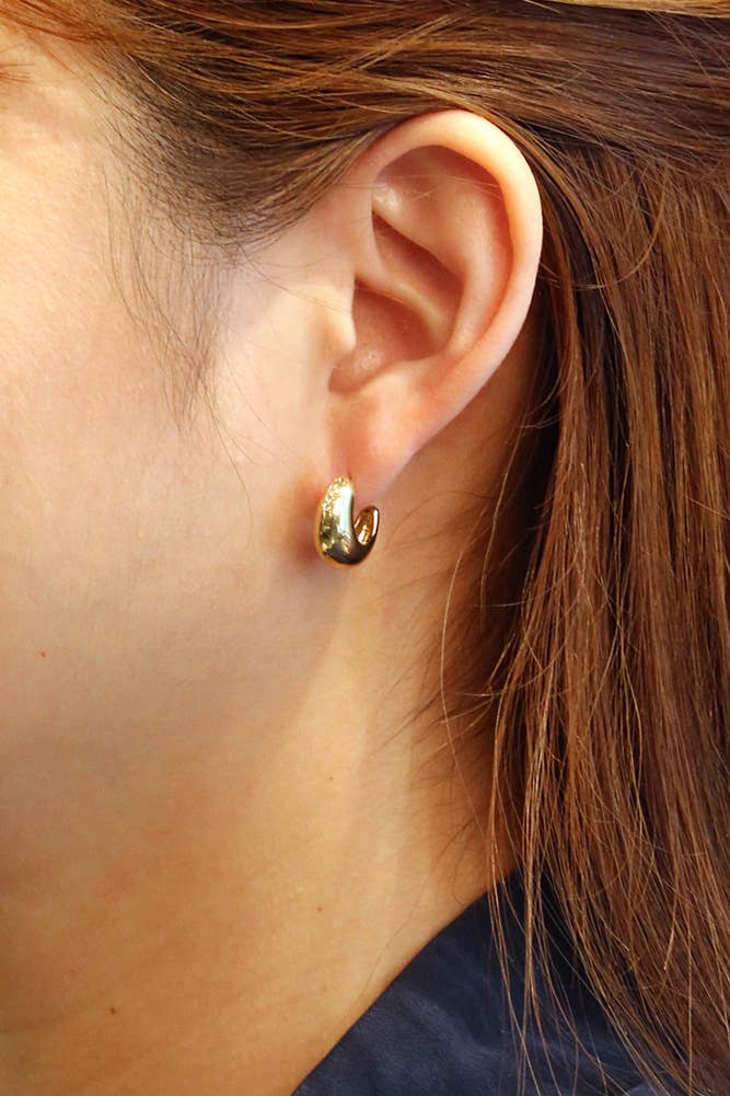 14K Mini Moon Pave CZ Post Earrings: Gold