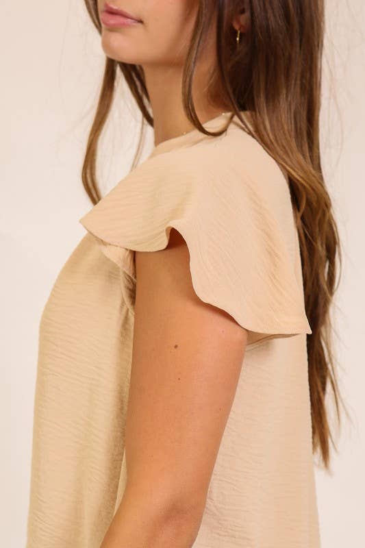 Alexandra Flutter Sleeve Tie-Front Blouse - Beige