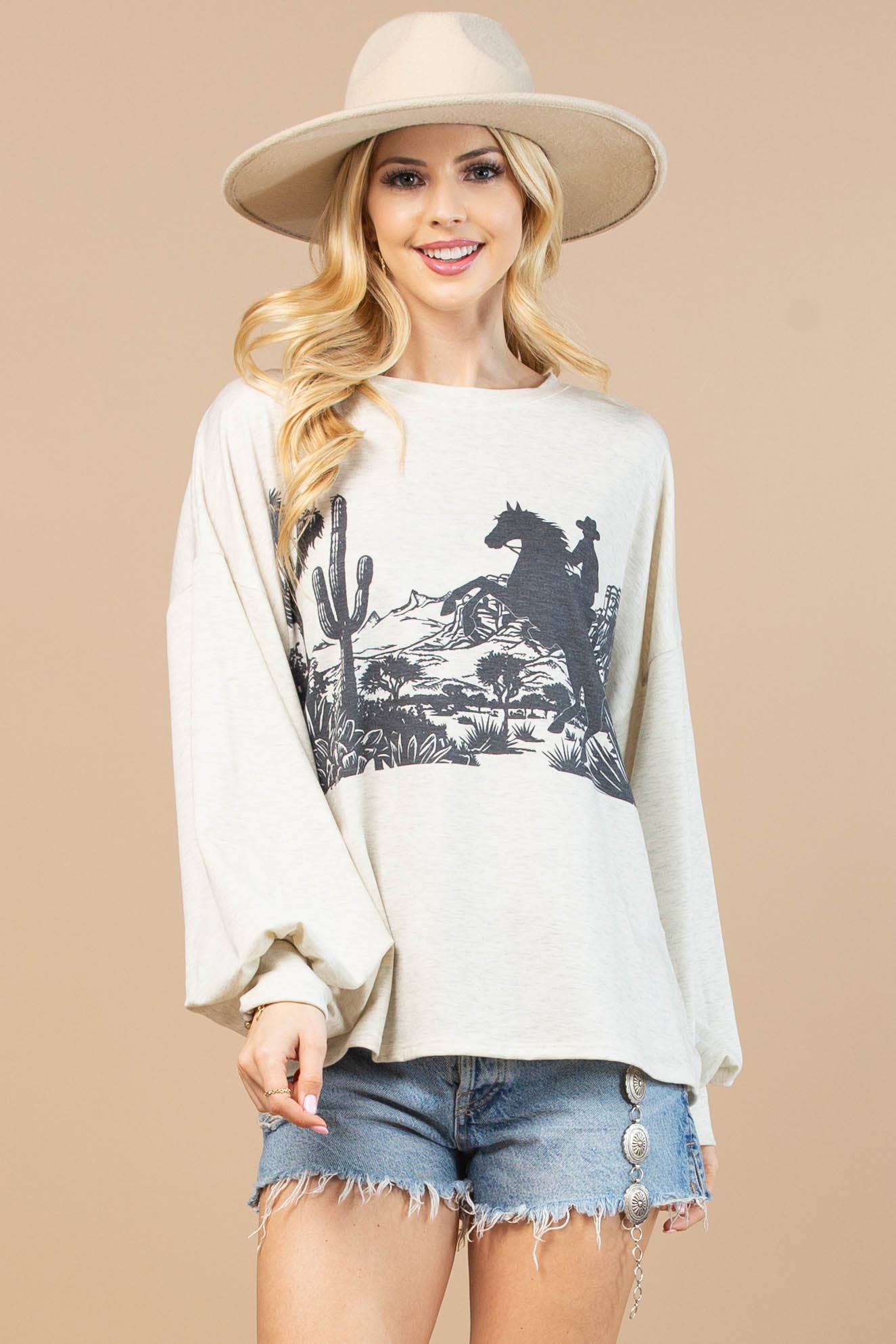 Ashlynn Western Graphic French Terry Top