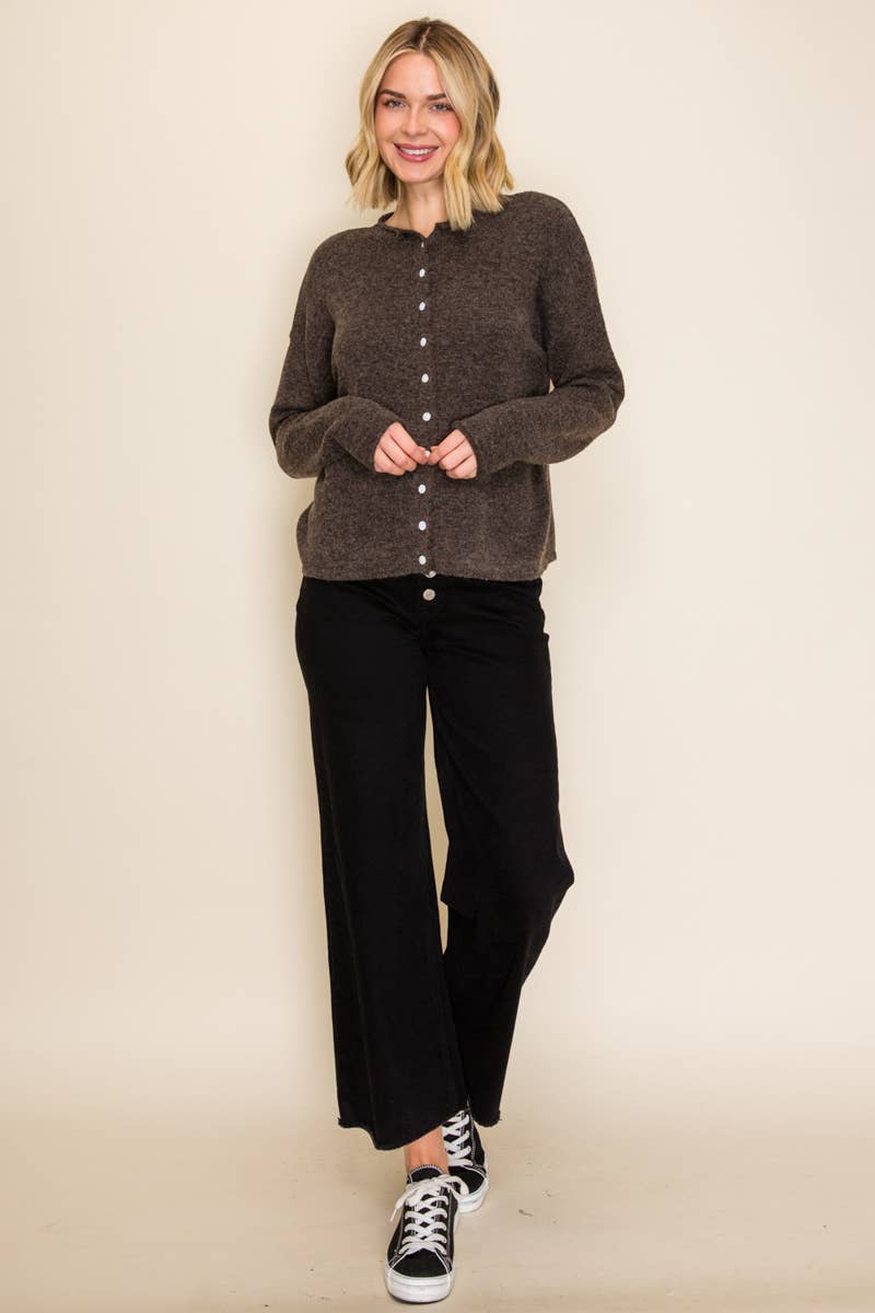 Amber Relaxed Knit Cardigan Sweater: Chocolate