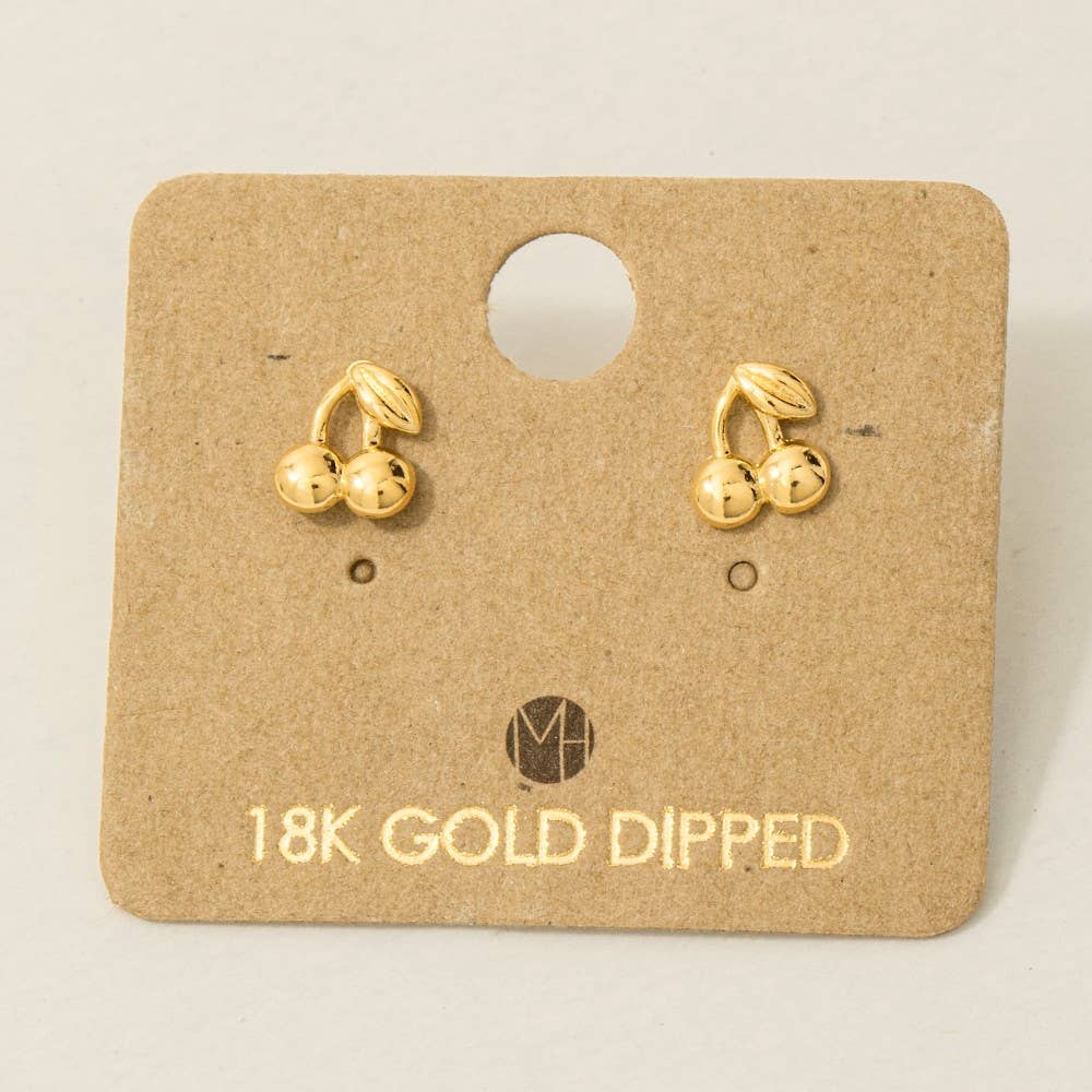 18K Gold Dipped Mini Cherry Stud Earrings