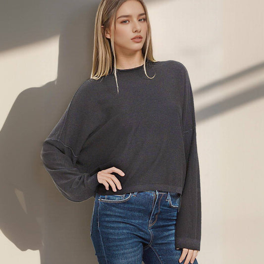 Meg Mock Neck Lightweight Sweater - Black