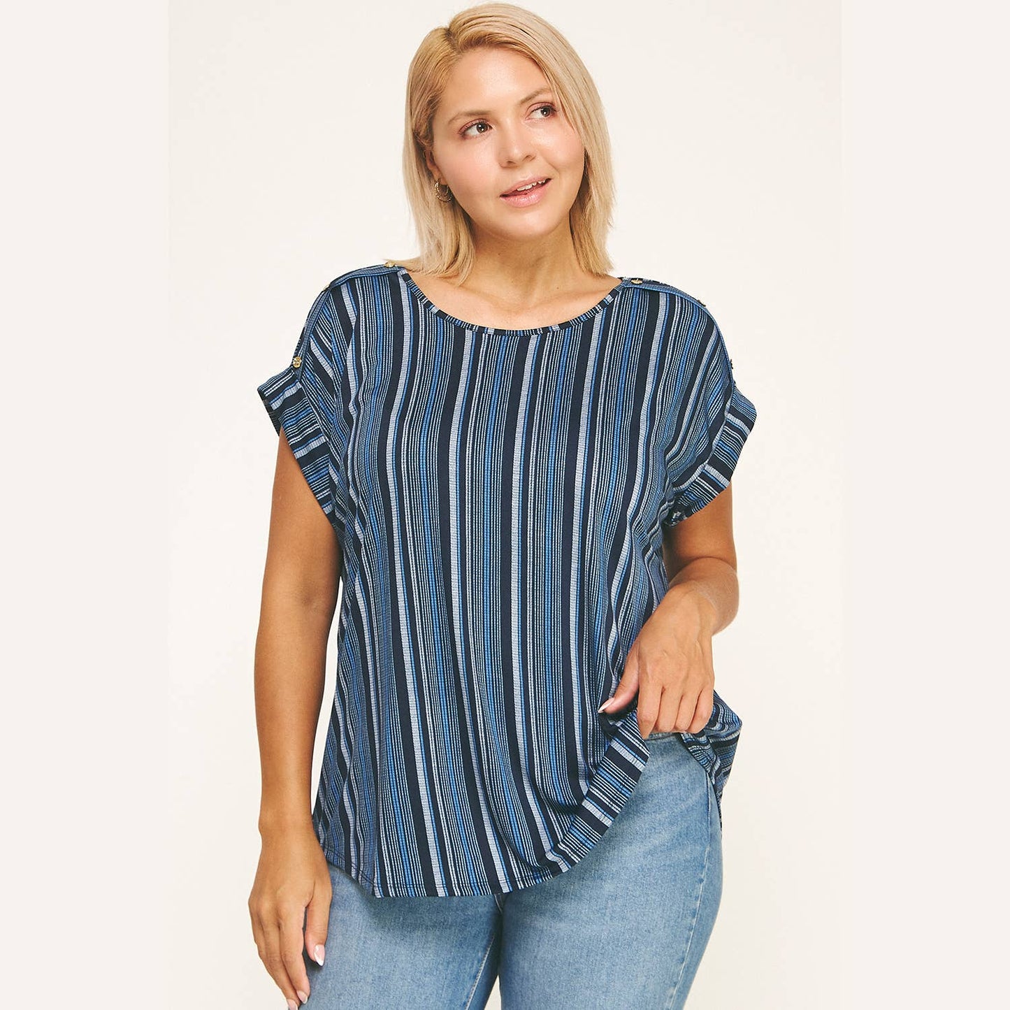 Plus Angela Blue Striped Top (1X/2X/3X)