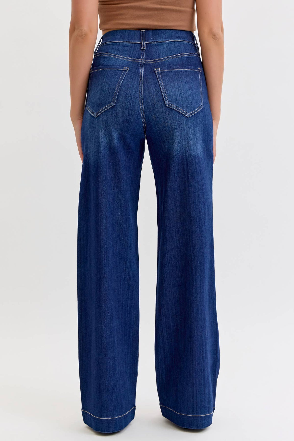 Cello Brand High Rise Pull-On Wide Leg Denim - Dark Wash
